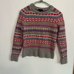 J. Crew Multicolor Fair Isle Wool Crewneck Sweater in Heather Gray
